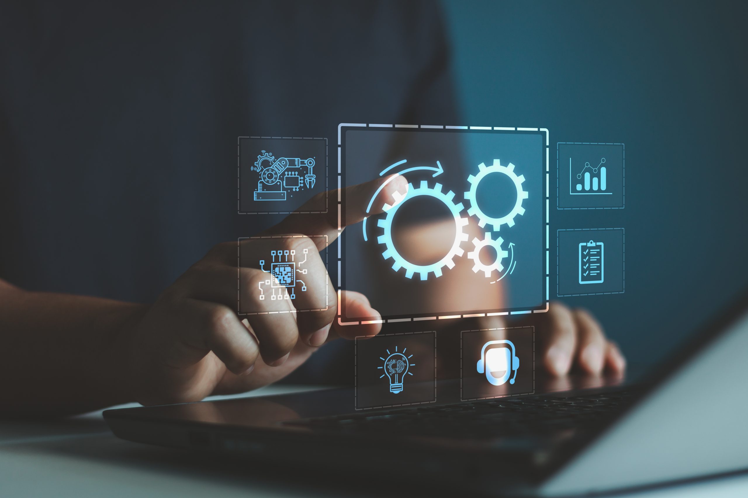 Robotic,Process,Automation,Concept,,Rpa,,Artificial,Intelligence.,Man,Use,Laptop