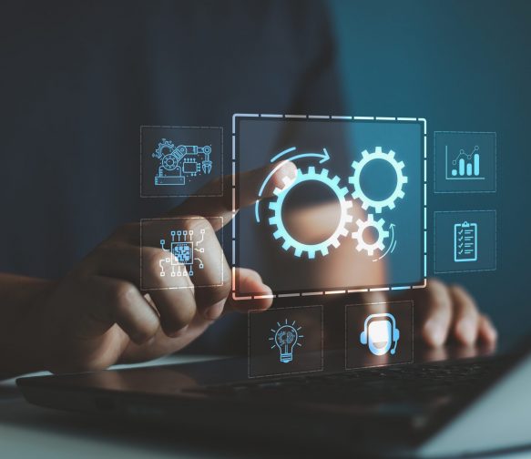 Robotic,Process,Automation,Concept,,Rpa,,Artificial,Intelligence.,Man,Use,Laptop